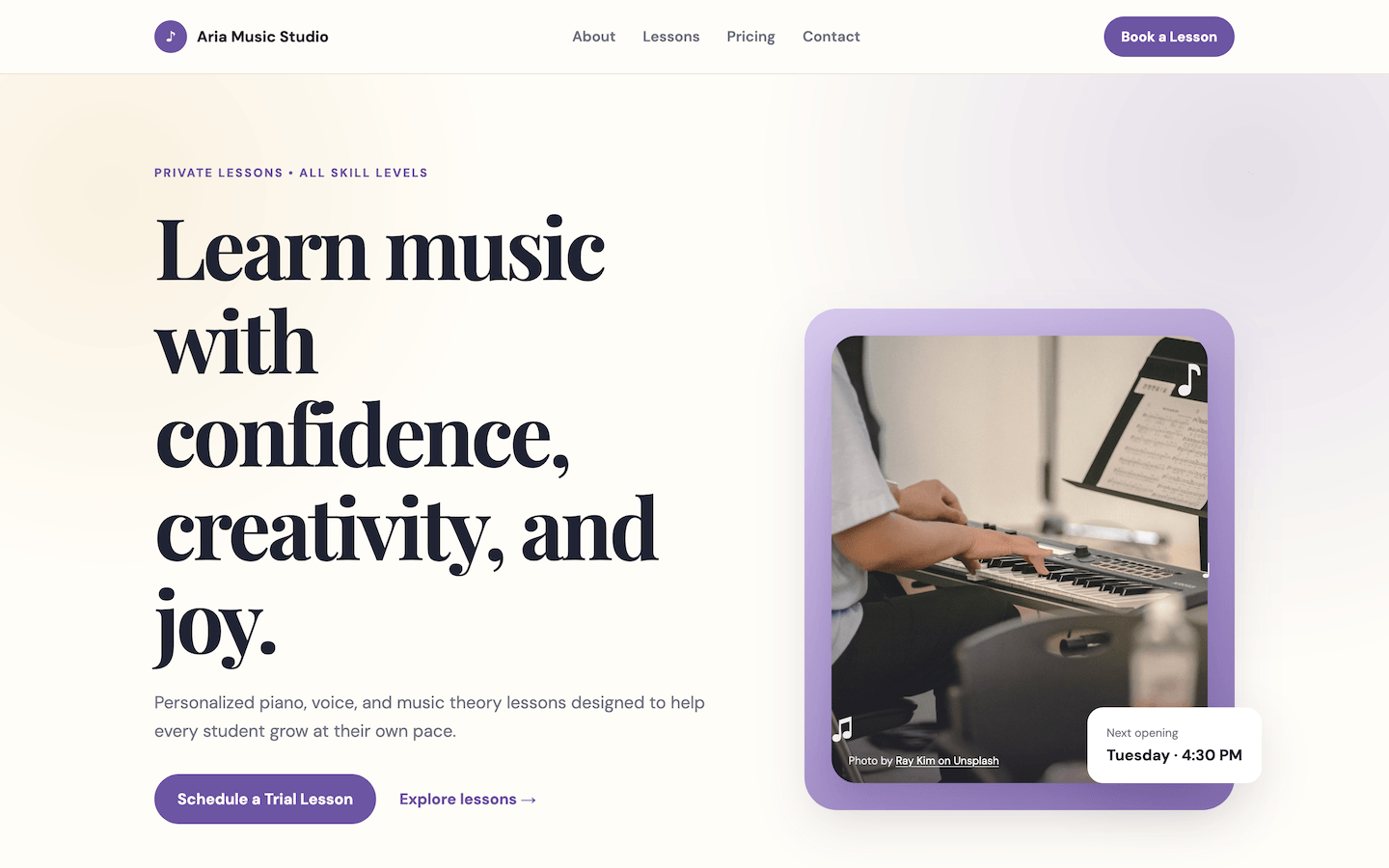 Preview of the Music Teacher website template