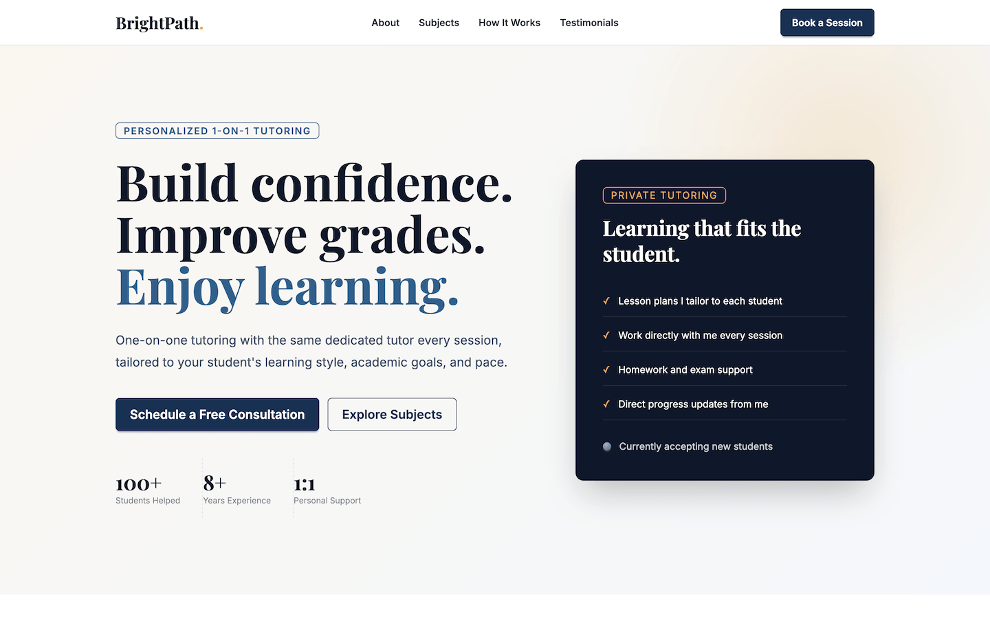 Preview of the Private Tutor website template